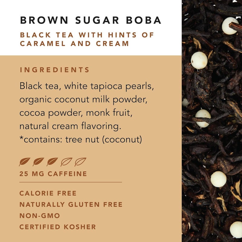 Pinky Up Brown Sugar Boba Tea Sachets - 12 Biodegradable Whole Leaf Black Tea Bags - Image 4